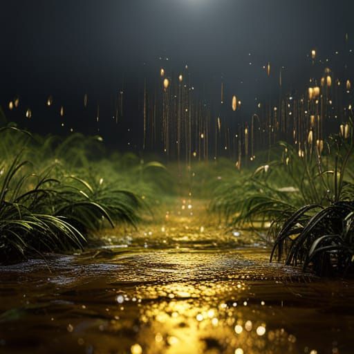 Golden Sparkly Rain: Detailed Fantasy Concept Art