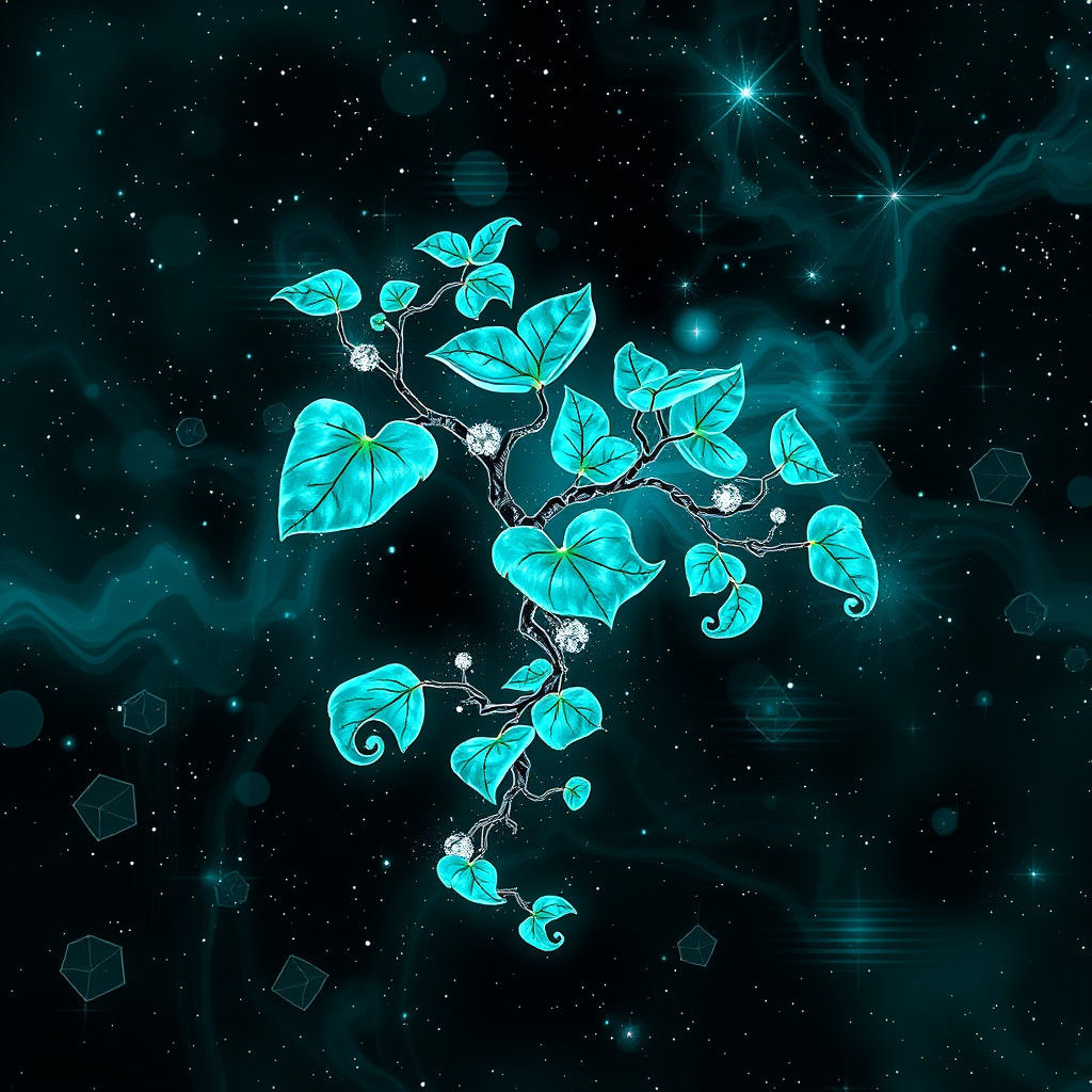 Turquoise Jade Vine in Glitchcore Abstract Style