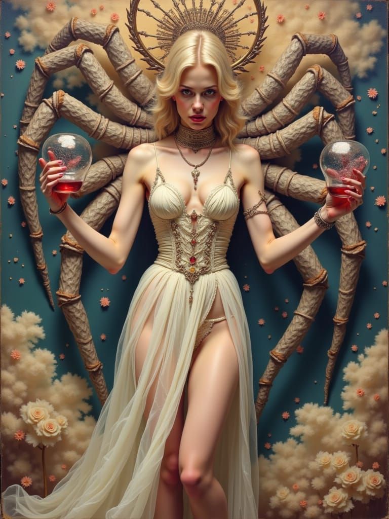 Spider Queen Amidst Cosmic DMT Swirls