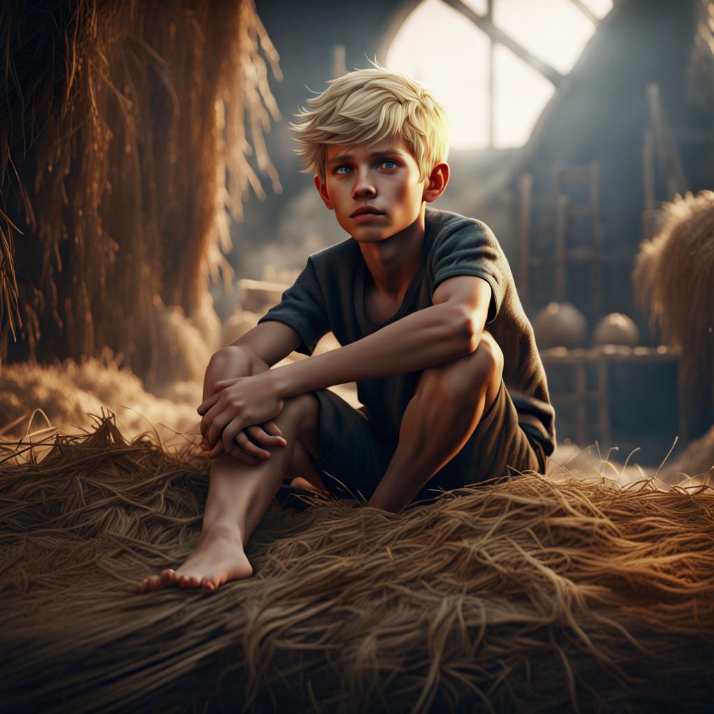 Boy Under Haystack: Fantasy Concept Art