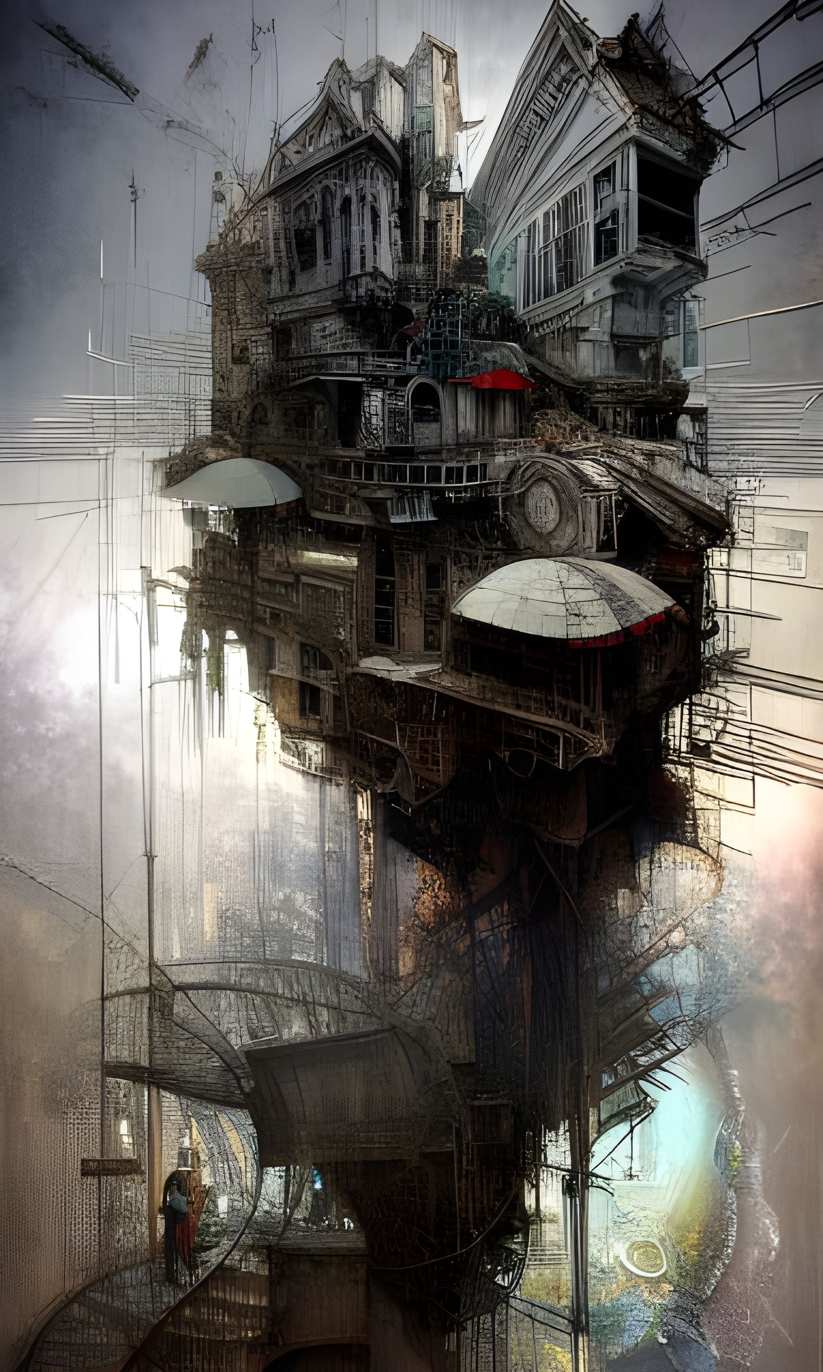 Intricate Architectural Design in Mixed Media