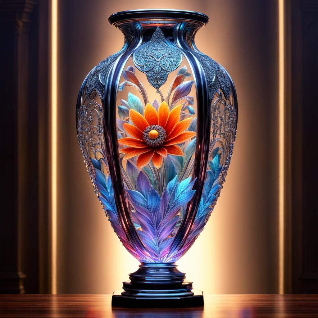 Luminescent Quantum Crystal Flower Vase in Fantasy Style