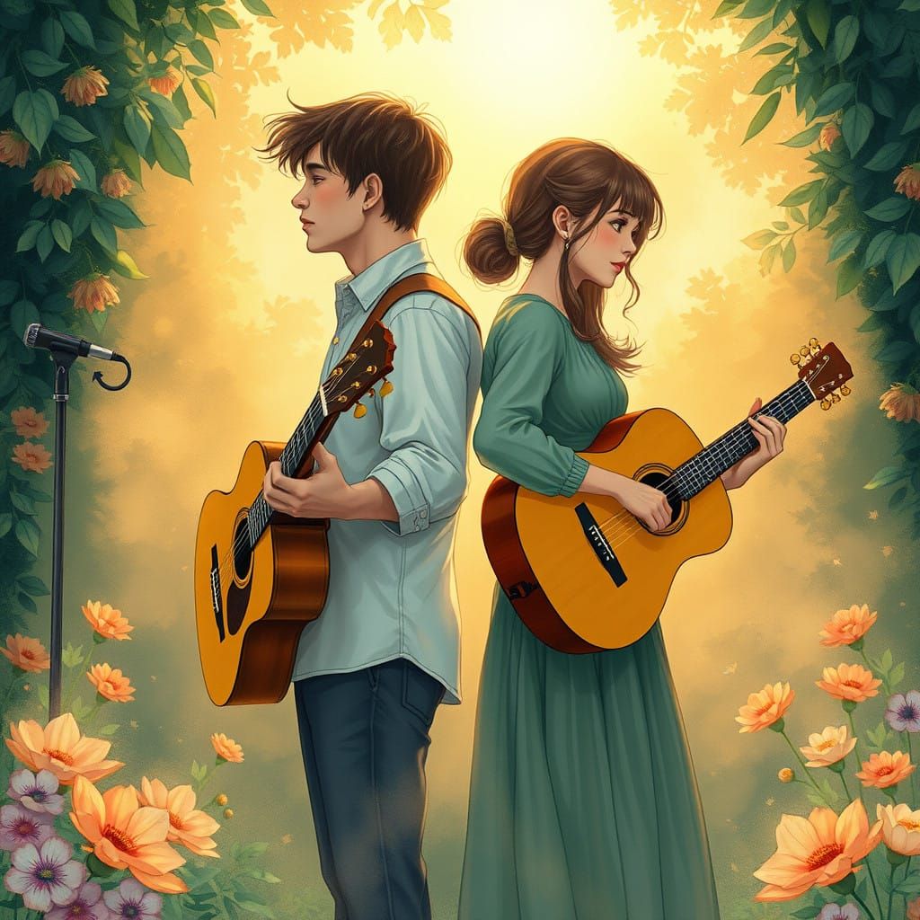 Vintage Guitar Duo in Enchanting Garden Setting