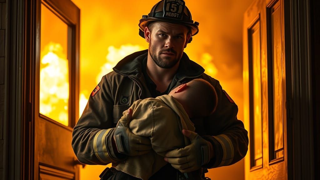 Heroic Firefighter Rescues Victim from Inferno