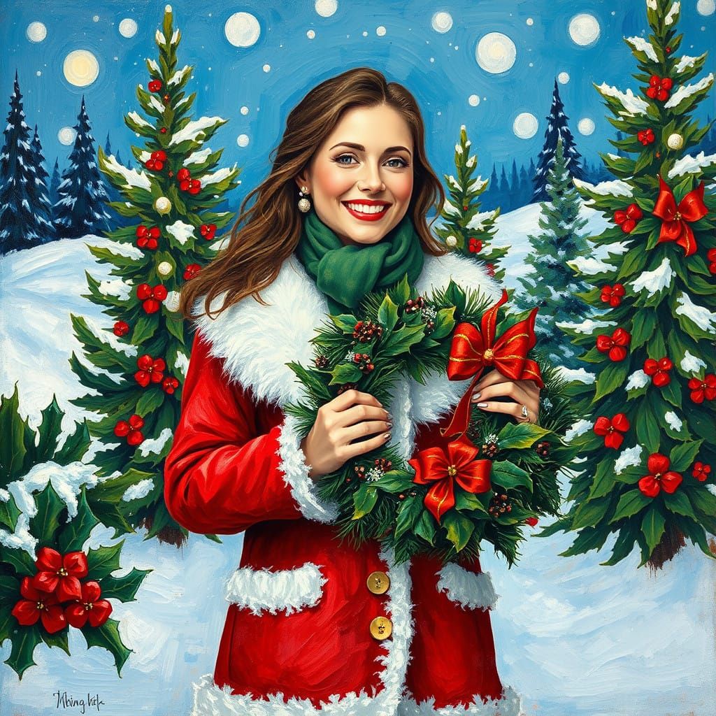 Joyful Winter Scene in Neo-Expressionist Oil Painting Style