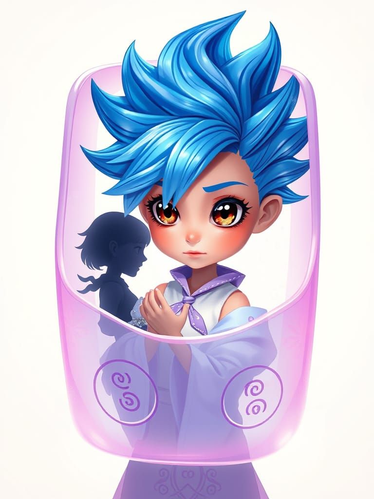 Ethereal Girl in Lavender Box with Mystical Silhouette