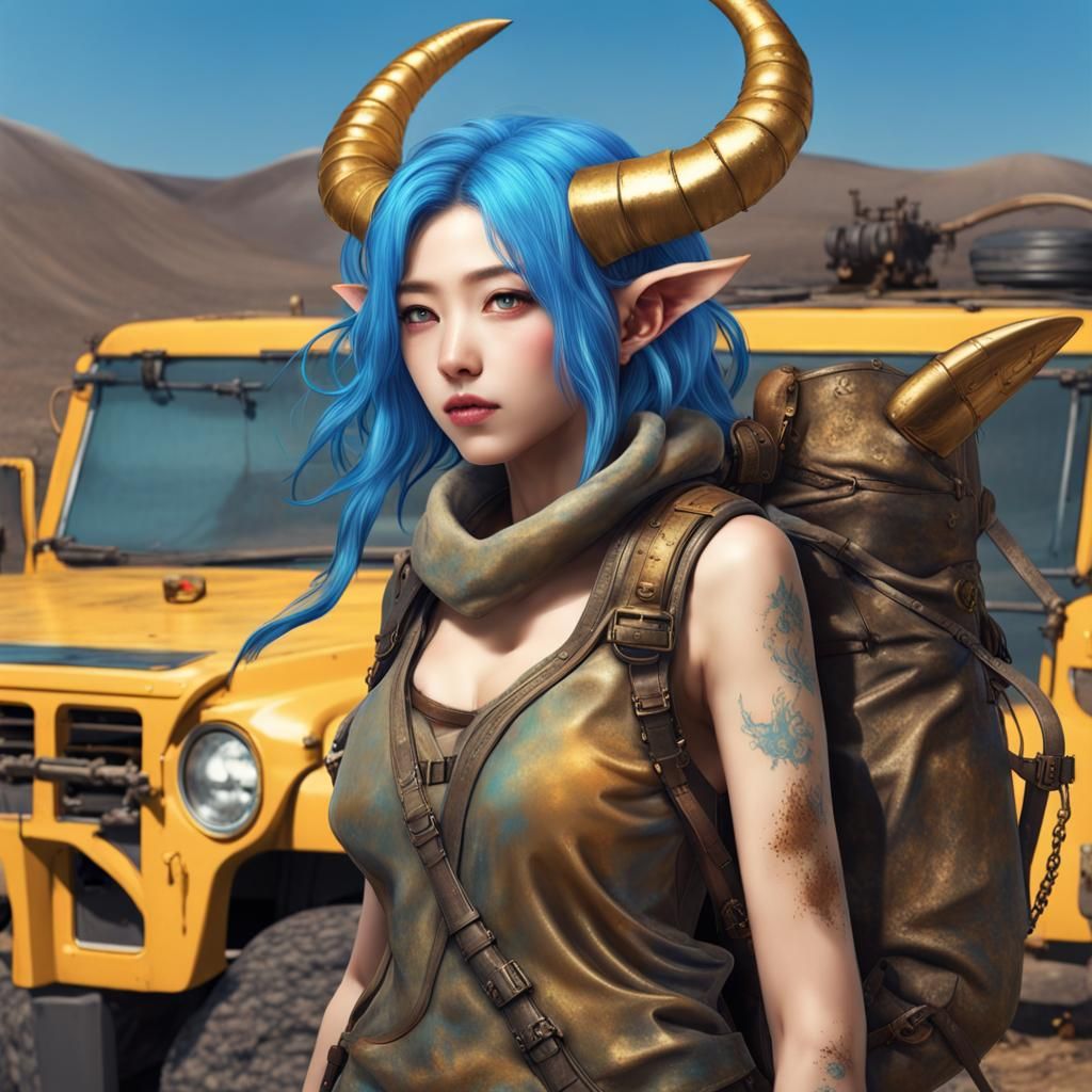 Post-Apocalyptic Korean Woman with Golden Horns