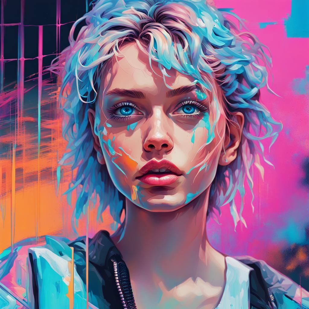 Vaporwave Portrait of a Glitching Woman