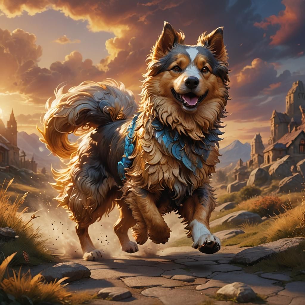 Fantasy Dog Sculpture in Sunset Light