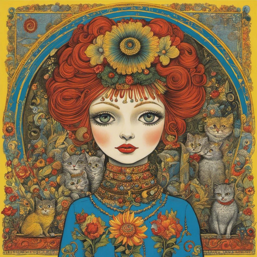 Girl in Naive Psychedelic Art Style