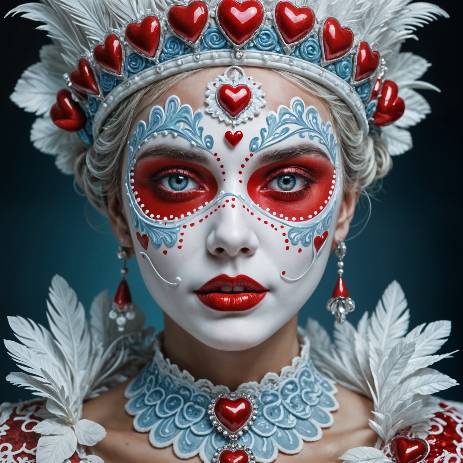 Regal Woman with Red Heart Makeup