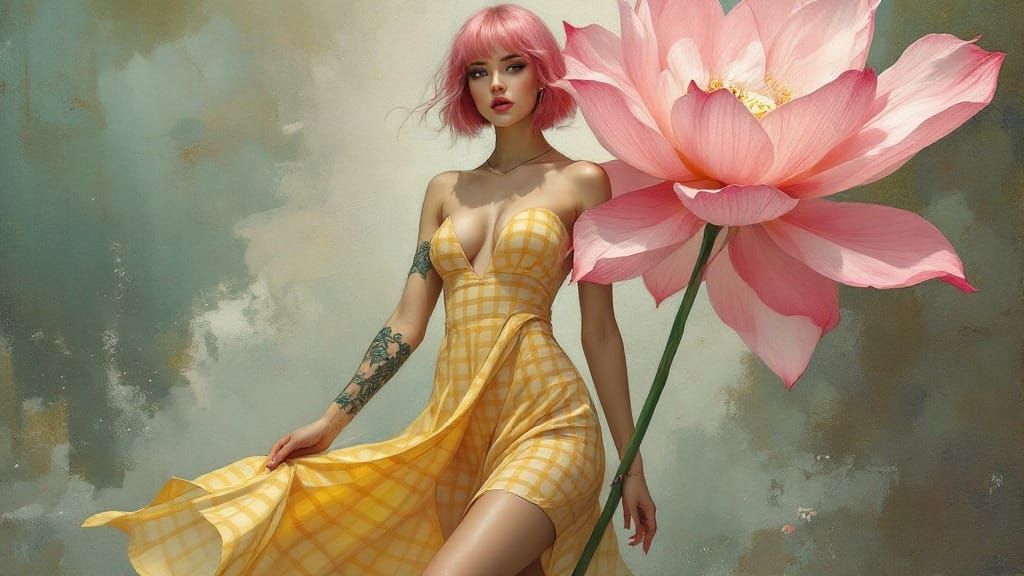 Elegant Woman Emerges from Vibrant Floral Bloom