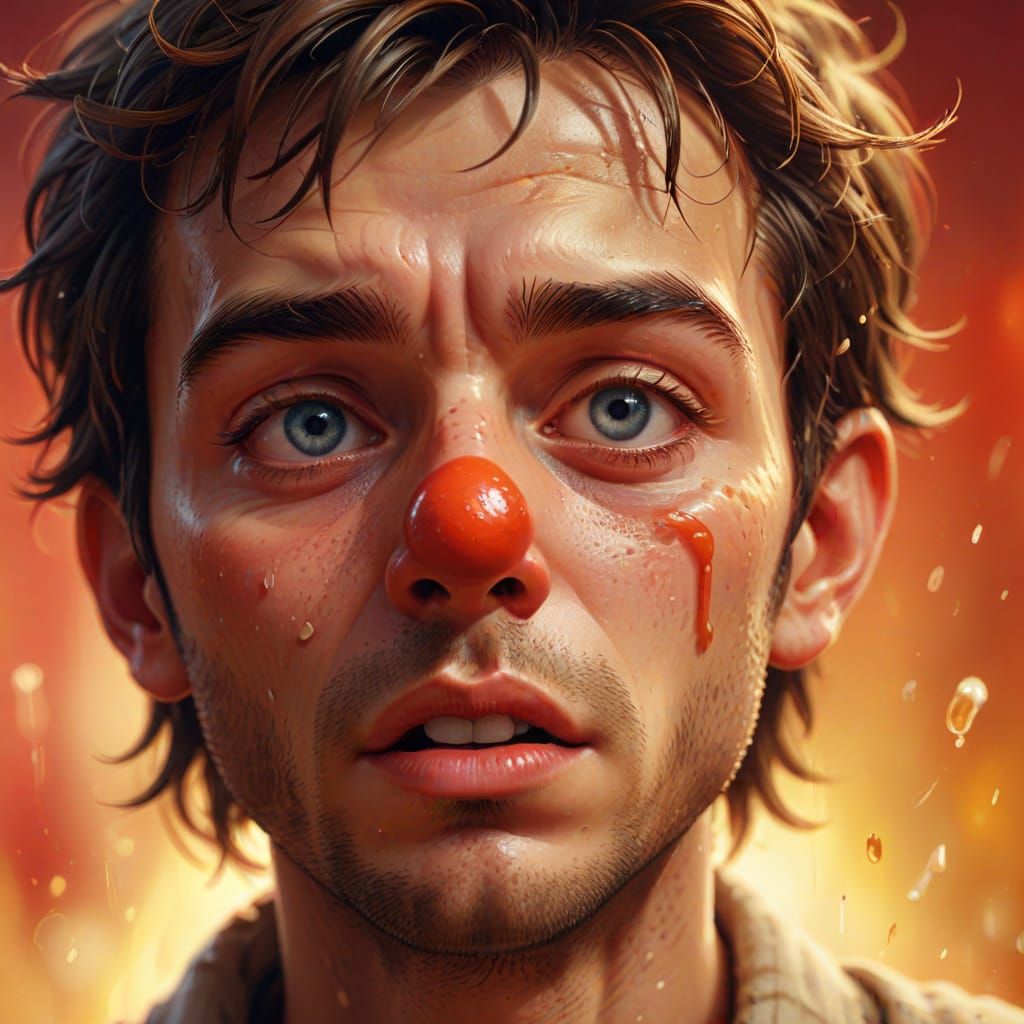 Cartoonish Person Sniffling in Vibrant Digital Painting