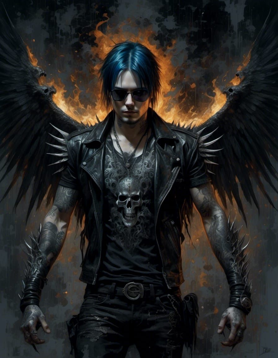 Gothic Metalhead Demon with Fractal Wings