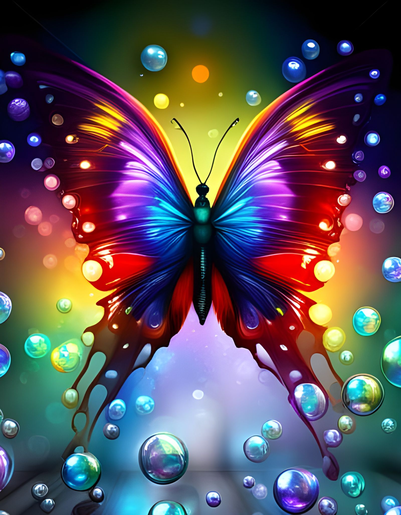 Rainbow Butterfly in Iridescent Bubbles: Fantasy Illustratio...