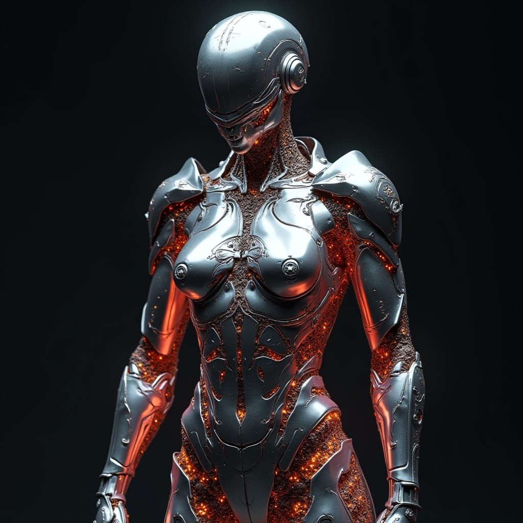 Futuristic Cybernetic Warrior Suit with Iridescent Armor