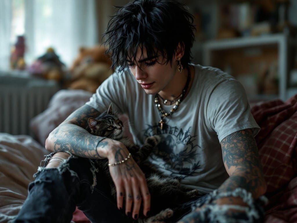 Emo Teen Connects with His Loyal Feline Companion