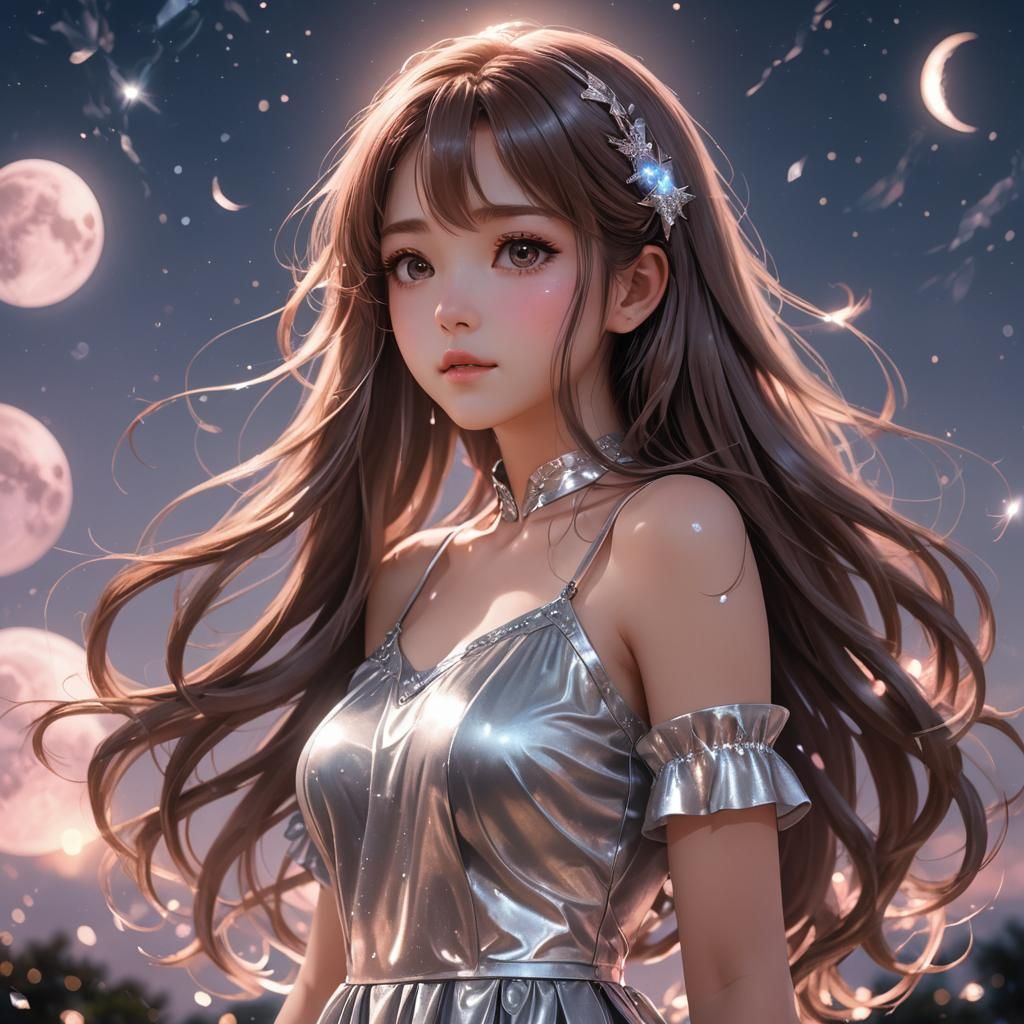 Kawaii Anime Moon Goddess Portrait in 3D