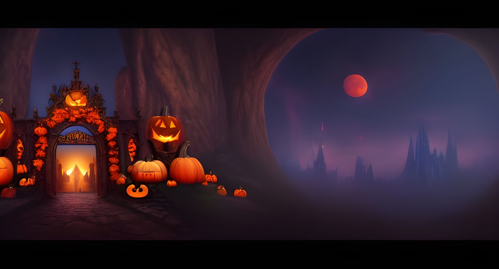 Fantastical Gateway to Heaven with Pumpkins
