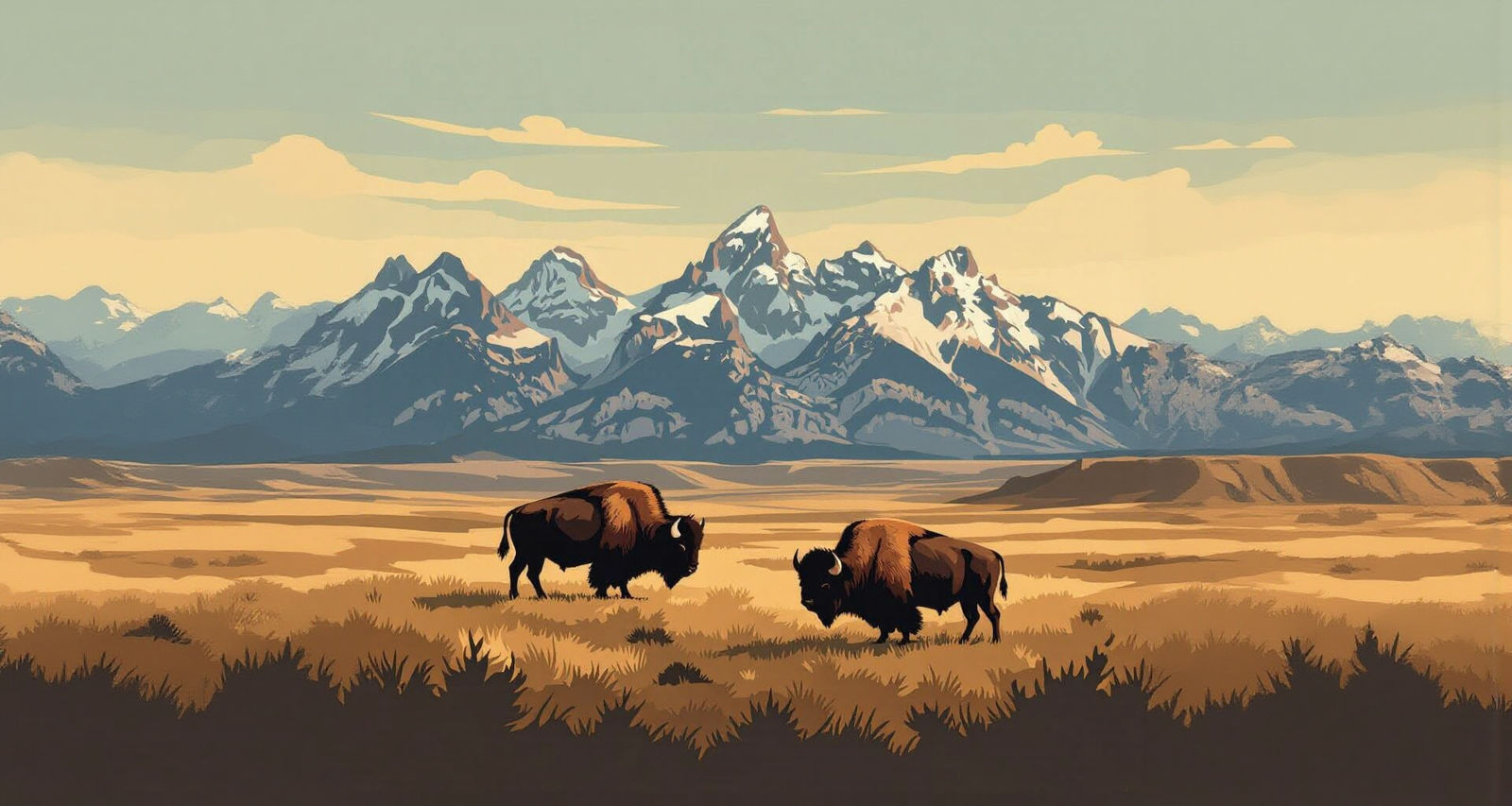 Minimalist Wyoming Landscape with Lone Bison