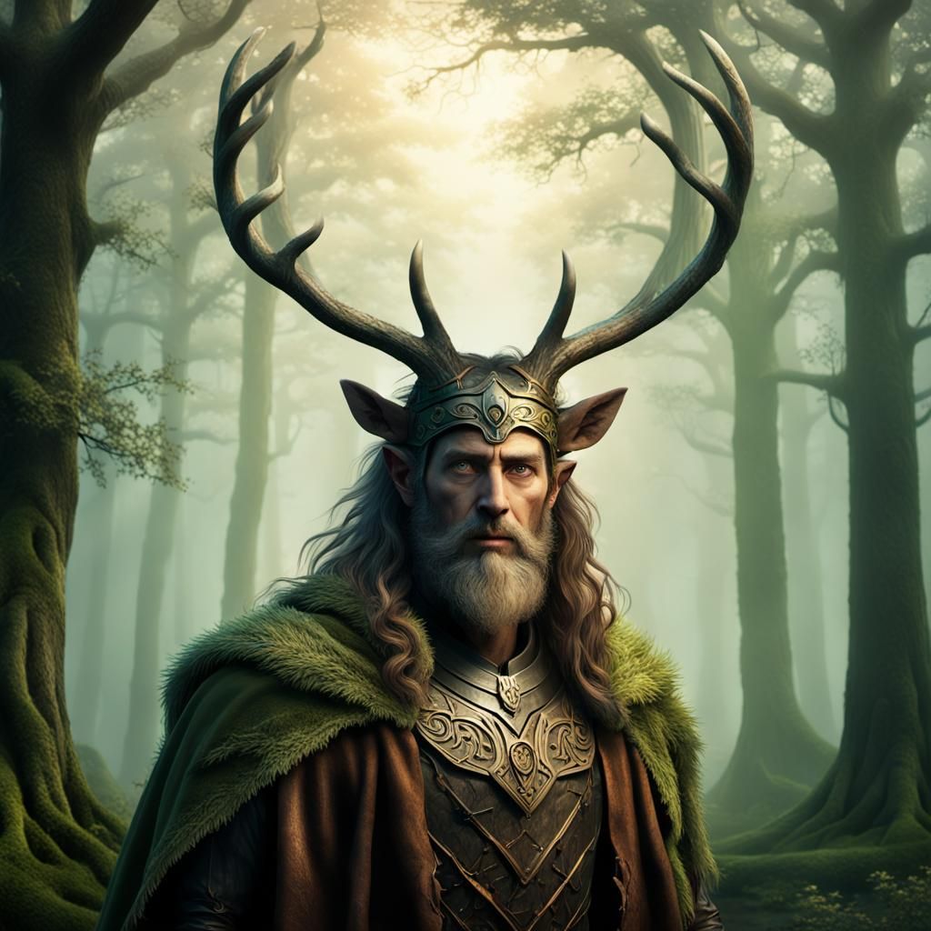 Cernunnos in Mystical Forest: Digital Art