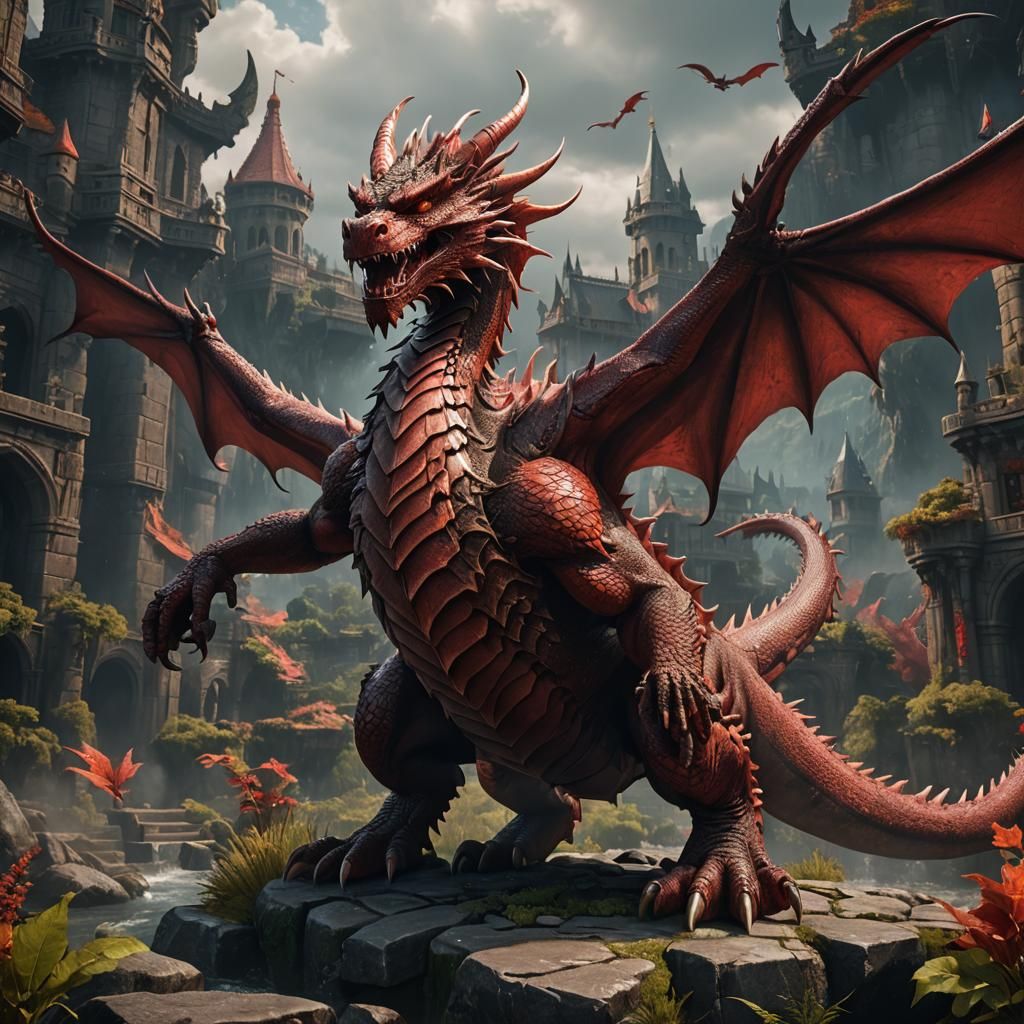 Detailed Red Dragon Fantasy Concept Art