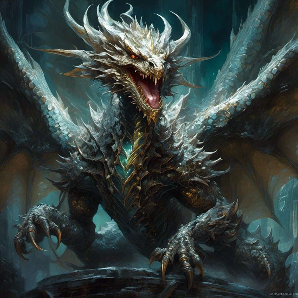 Three-Headed Dragon with Bioluminescent Scales