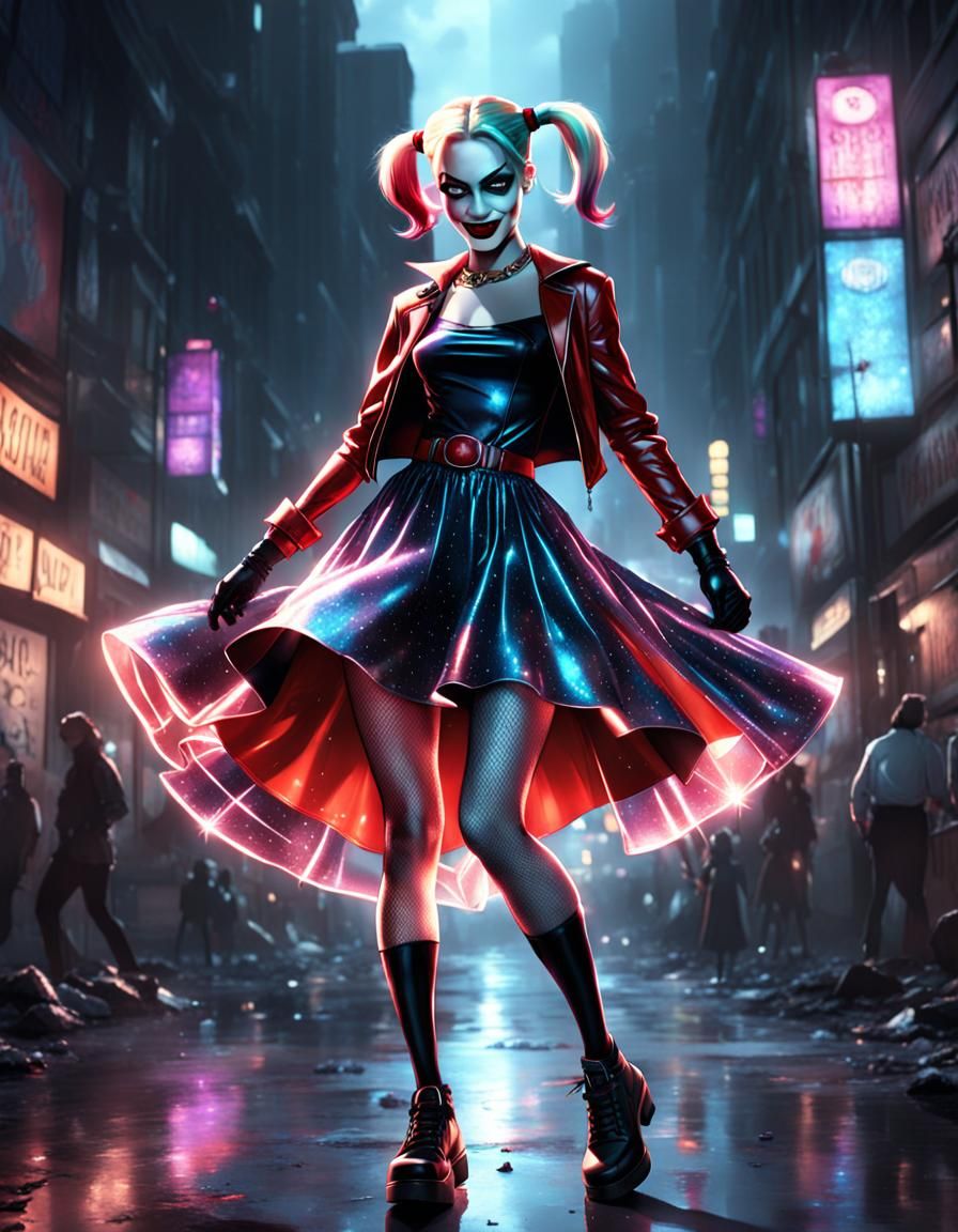 Harley Quinn in Grunge Style, 3D Digital Art