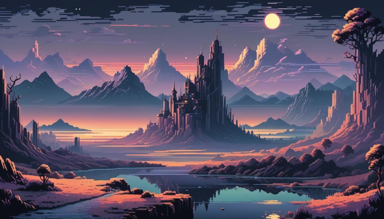 Epic 8-bit Pixelscape with Contrasting Colors