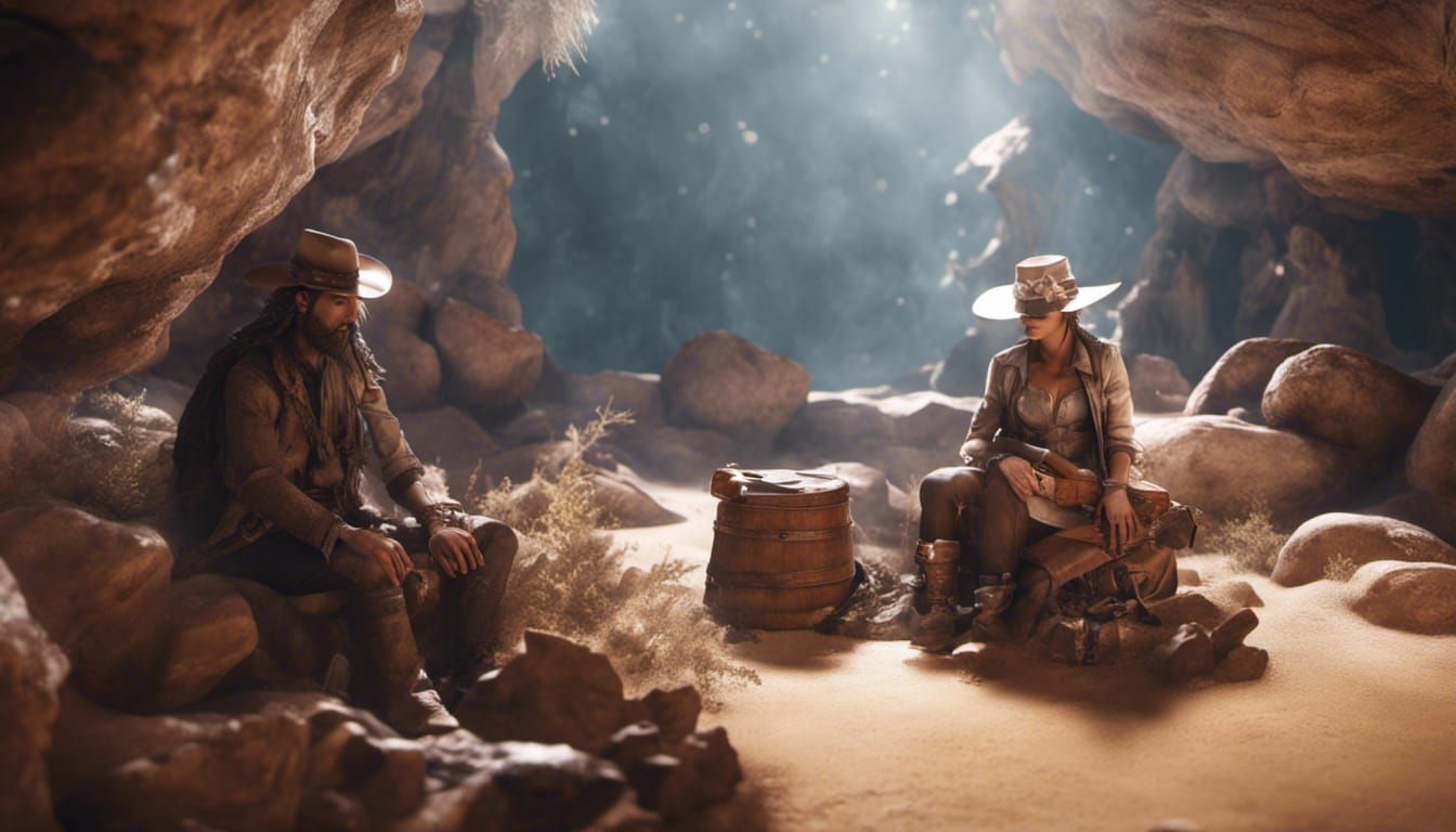 Cowboys Discovering Native Treasures in Cave