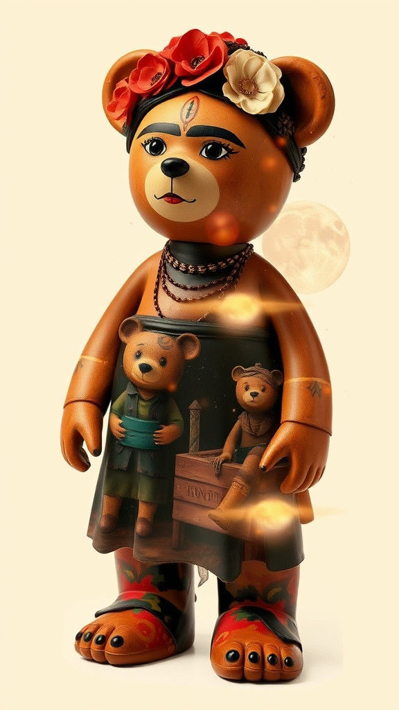 Double Exposure: Frida Kahlo and Teddy Bear