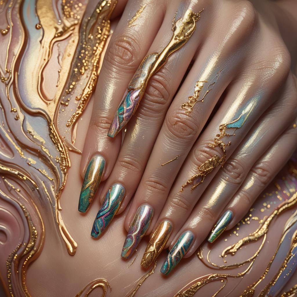 Surreal Macro of Woman's Hand with Iridescent Nails
