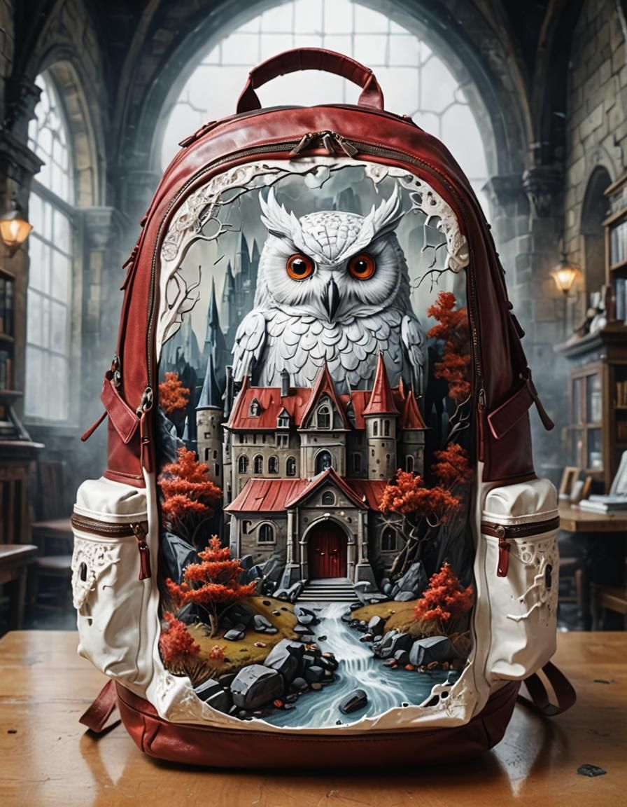 Surreal Microworld Inside Backpack: Double Exposure Painting