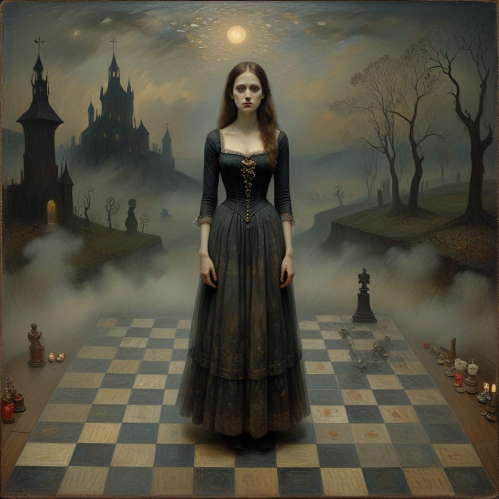 A Woman's Solace on a Foggy Chessboard