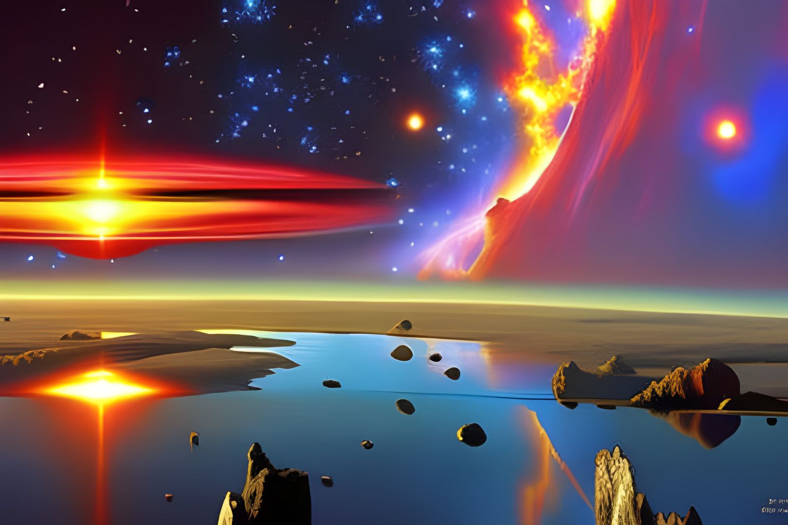 Surreal Alien Landscape with Cosmic Sky
