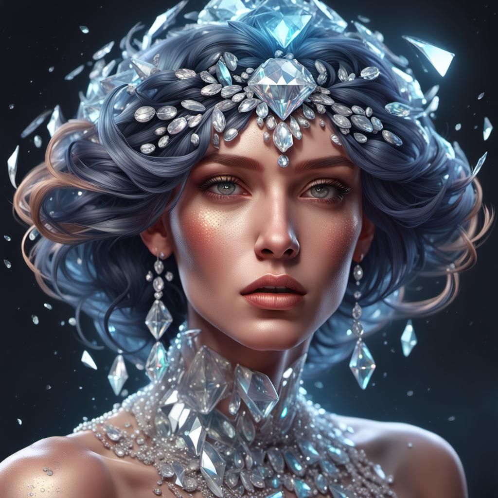 Diamond Woman Portrait in Hyperdetailed Digital Art