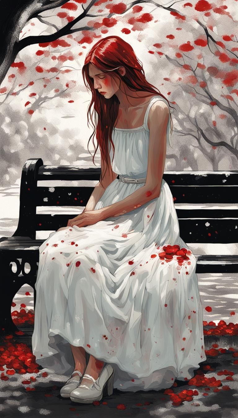 Sad Woman on Bench in Cross-Processing Style