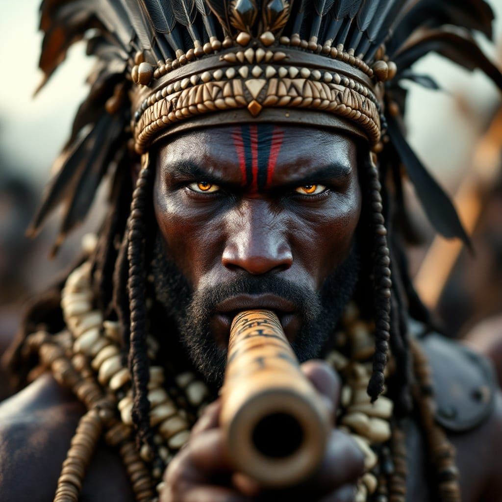 Zulu Warrior with Dart Gun in Traditional Attire