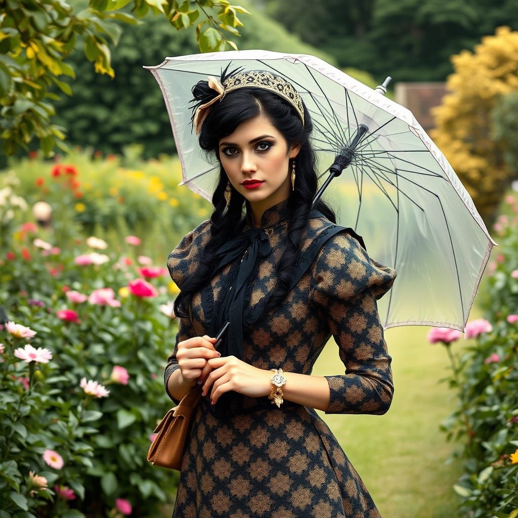 Victorian Woman in English Garden, Romanticism Style