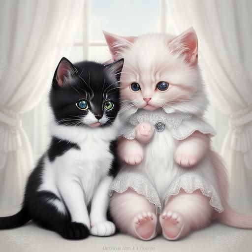 Harmonious Kittens in Black and White: Digital Art