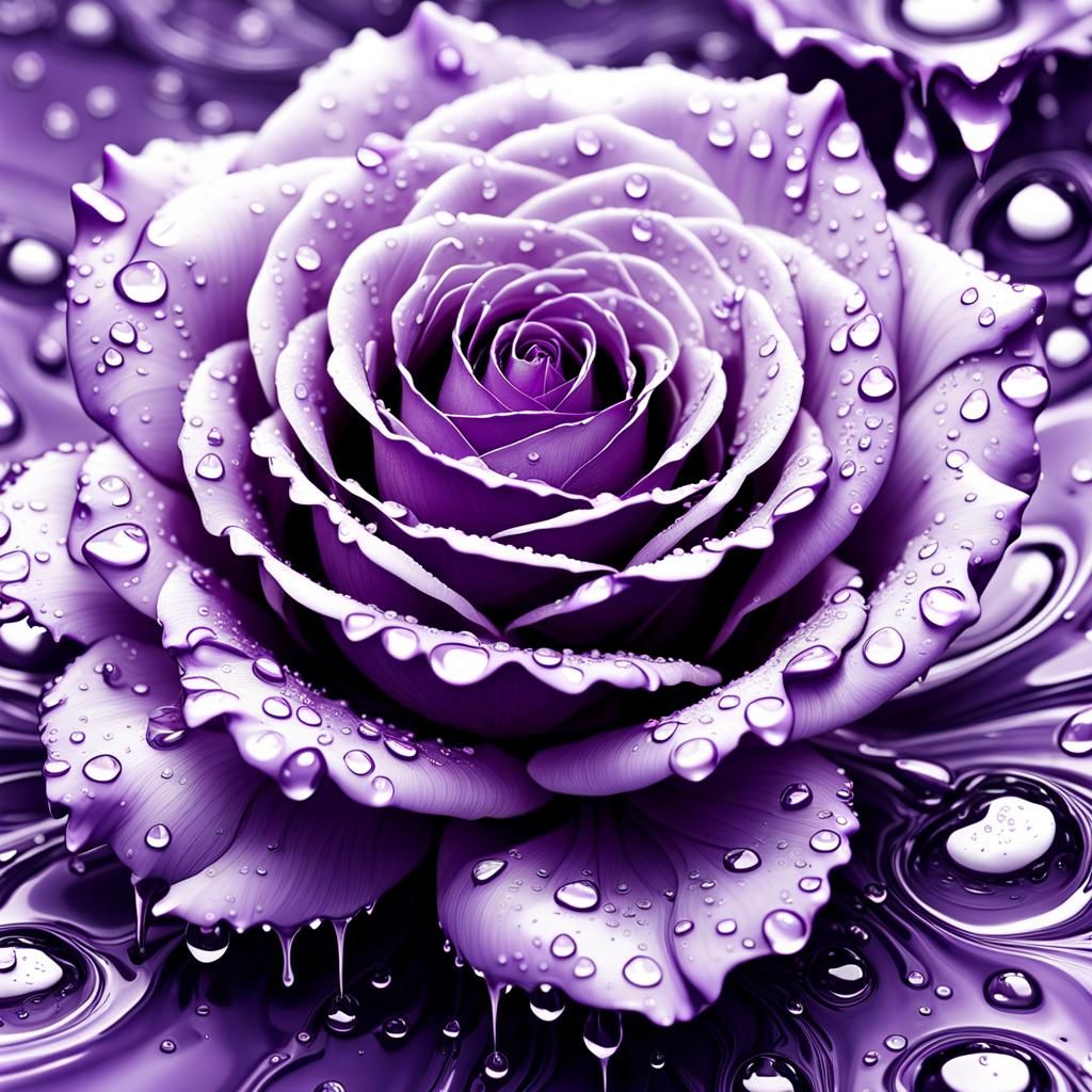 Macro Shot of Pale Purple Rose with Water Drops