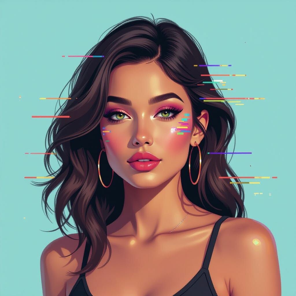 Glitch Portrait of a Woman with Digital Pixelation