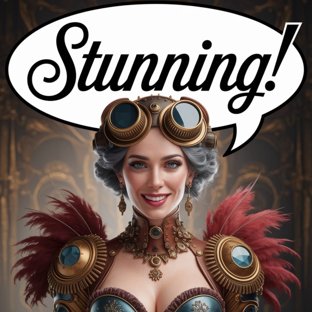 Steampunk Woman with Speech Bubble in Photo-Realism