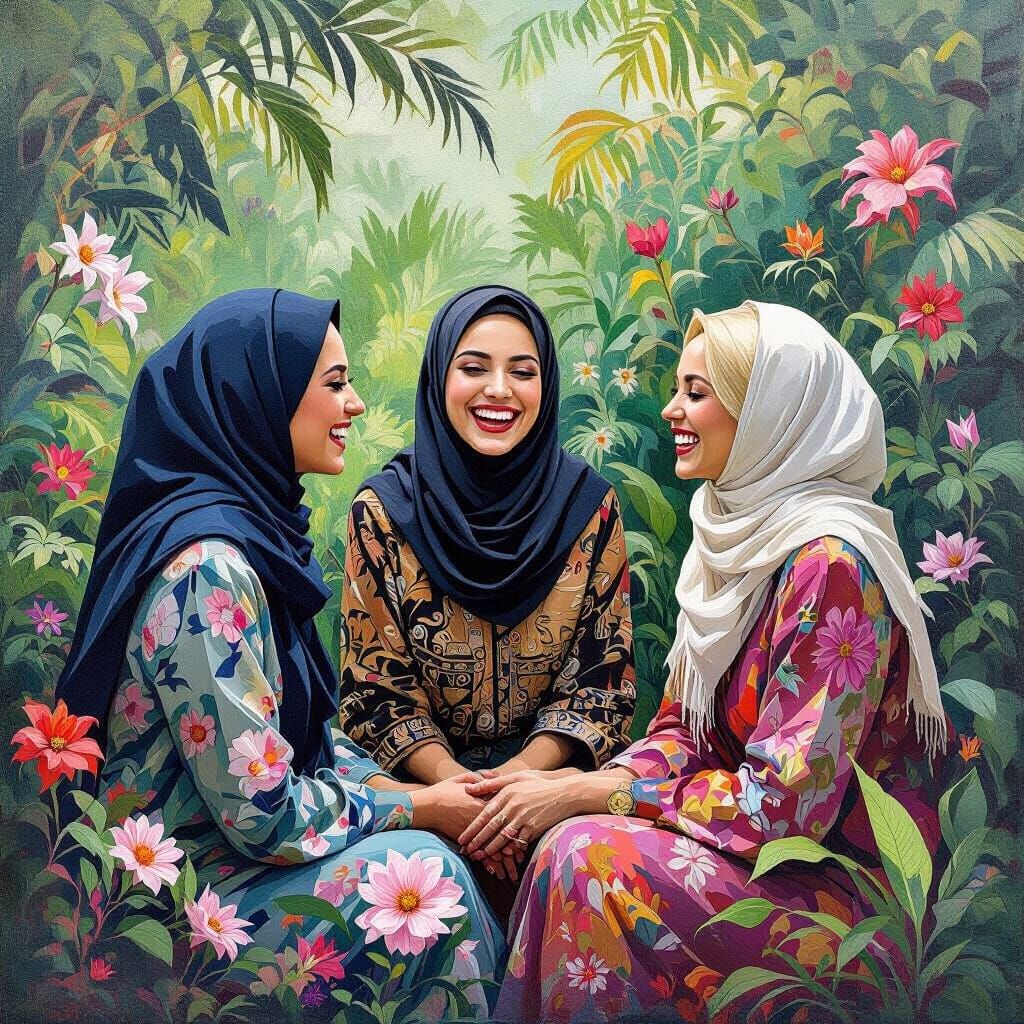 Botanical Garden Gathering: A Colorful Expressive Painting