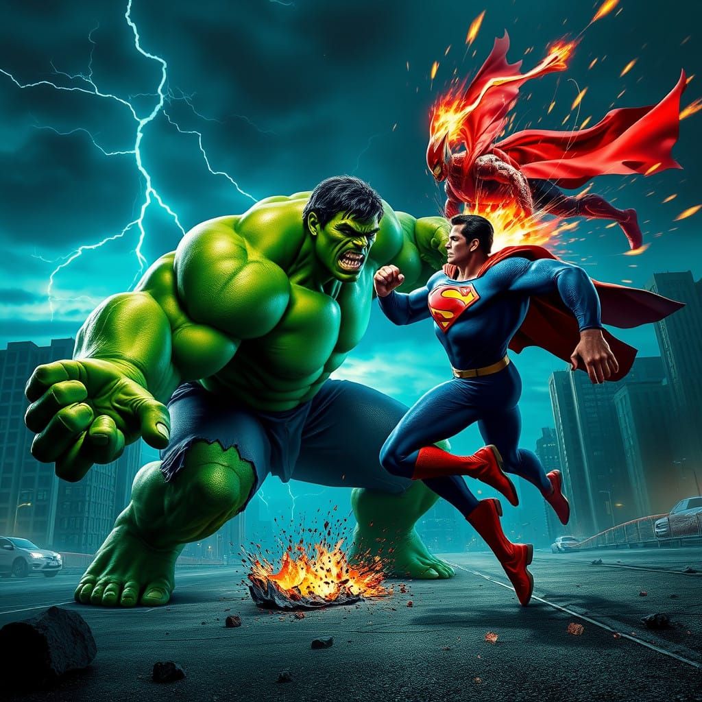 Epic Clash of the Titans in a Stormy Cityscape