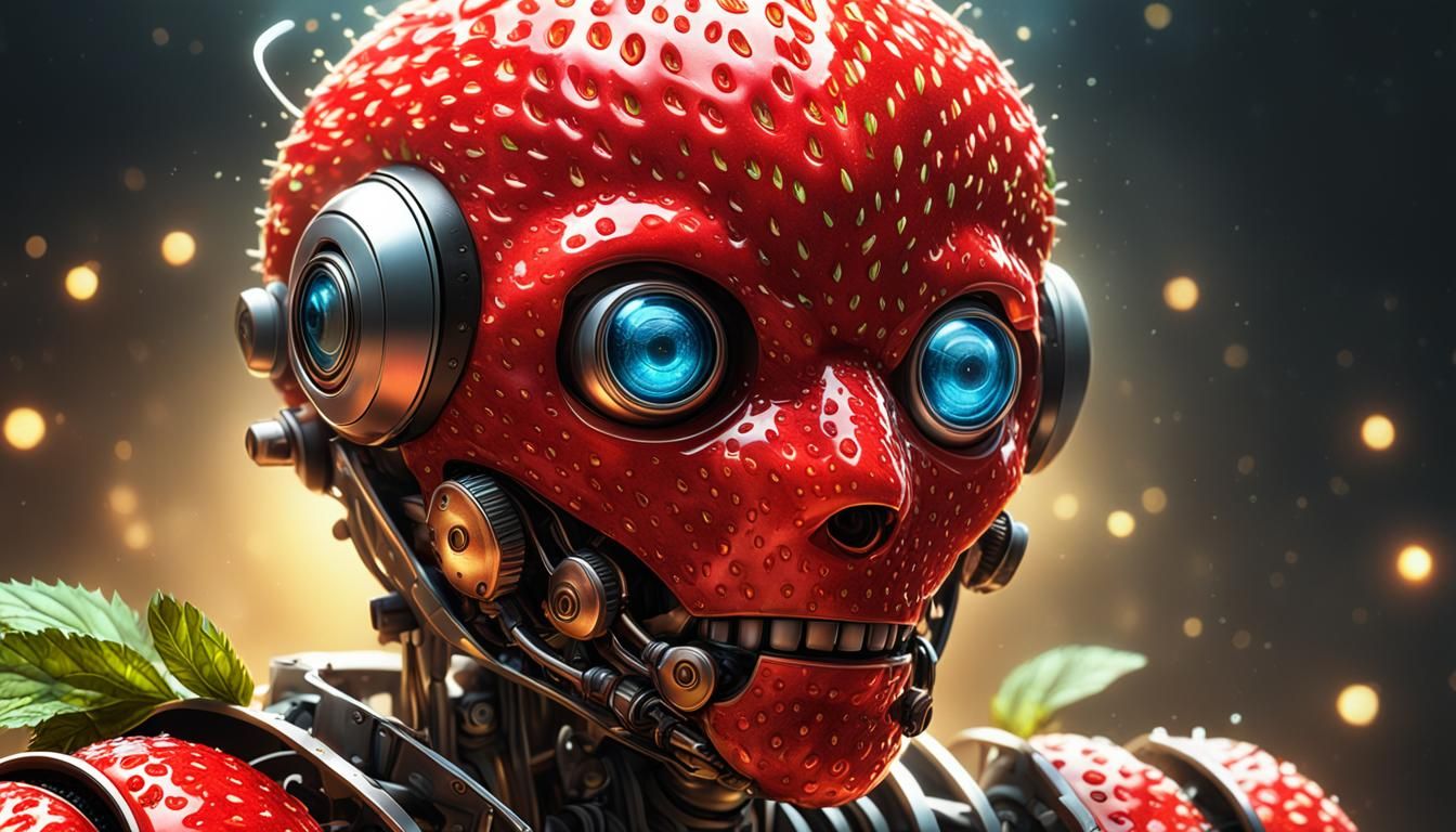 Strawberry Robot Closeup in Hyperrealism