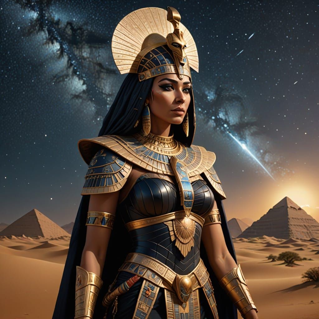 Egyptian Pharaoh Queen of Spades in Desert Landscape