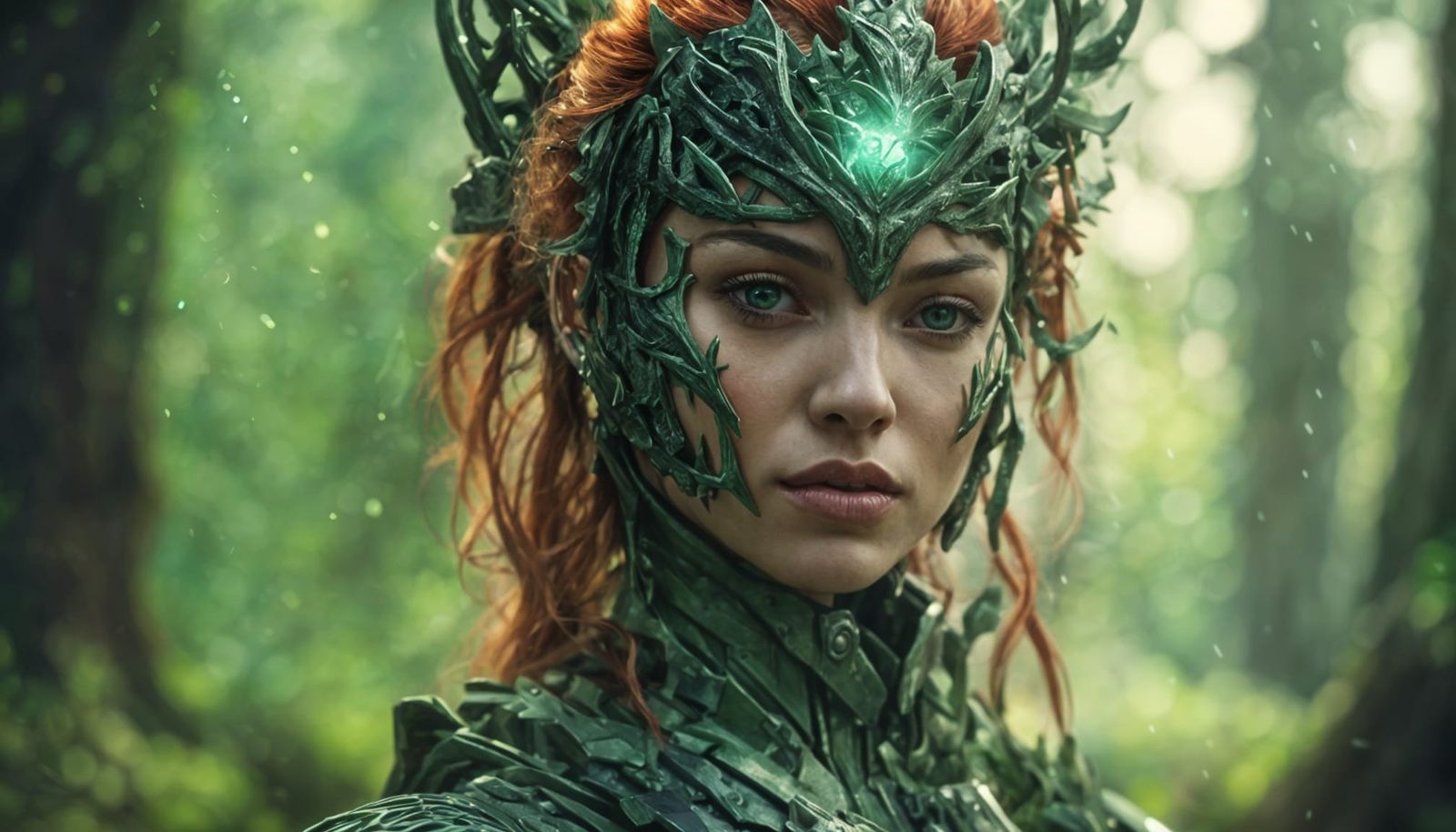 Warrior Girl in Forest with Red Hair