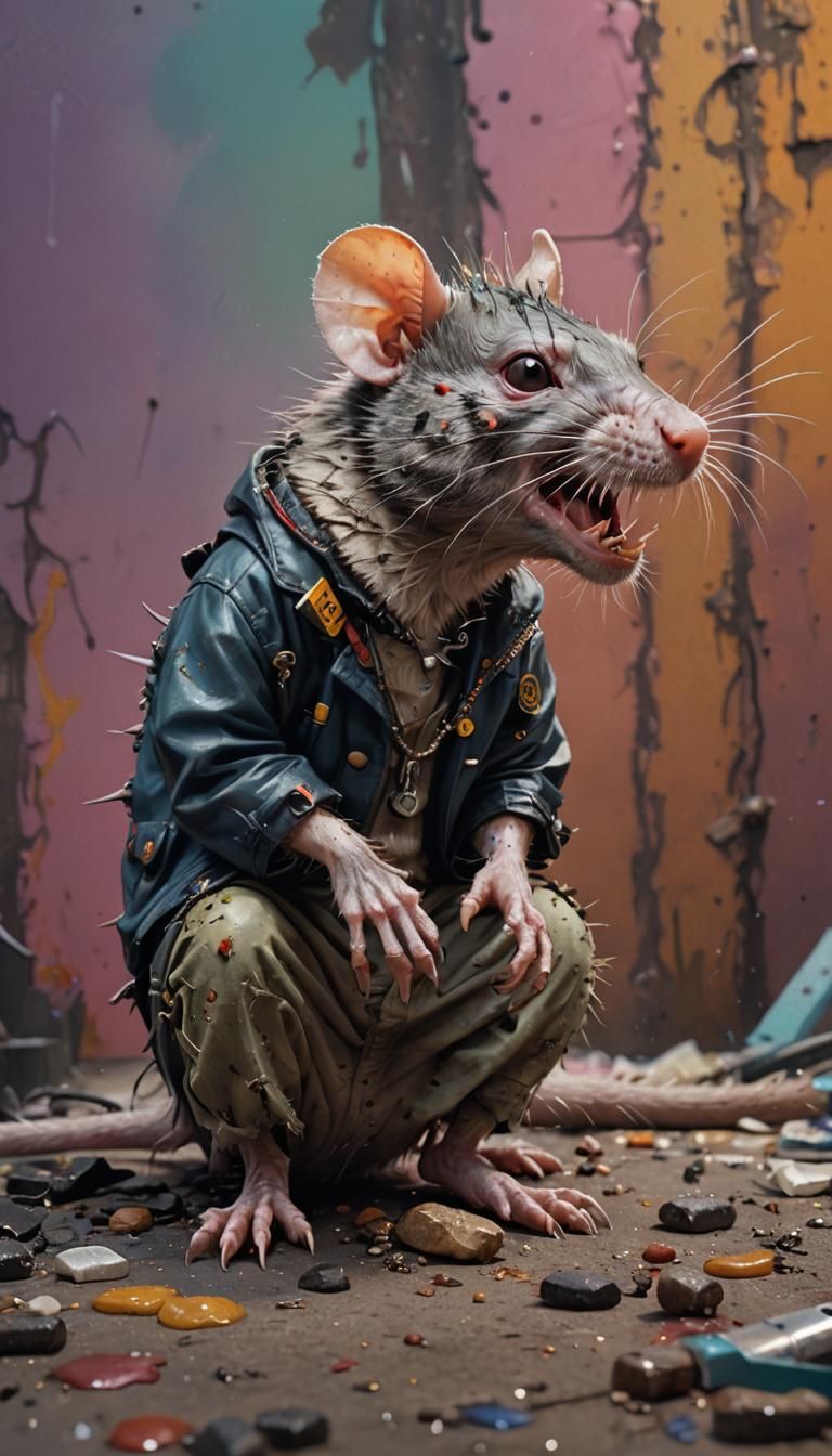 Hyperrealistic Rat Punk in Pest Doctor Outfit