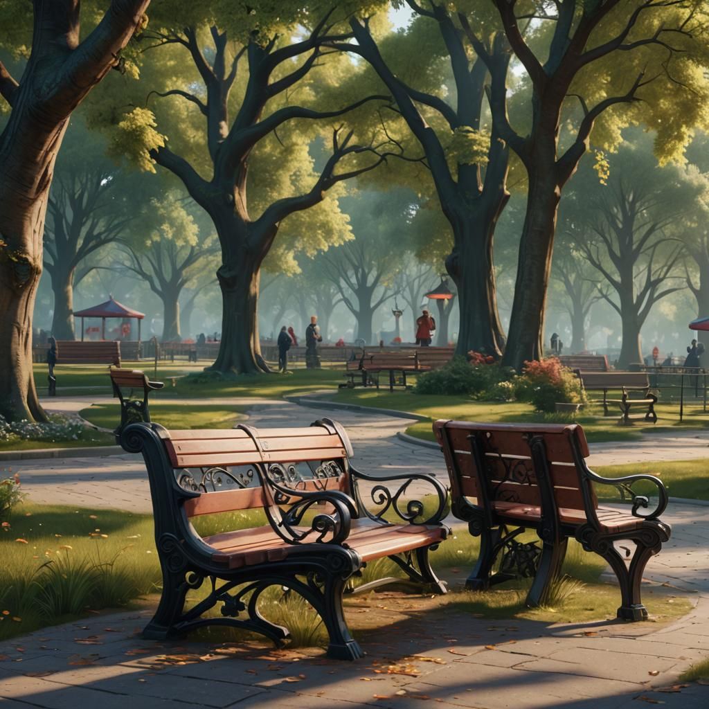 Benches Chatting: A Detailed Matte Painting